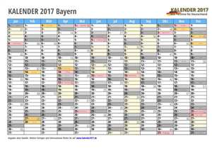 Kalender 2017 Bayern Monate mit Schulferien