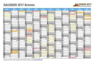 Kalender 2017 Bremen Monate mit Schulferien