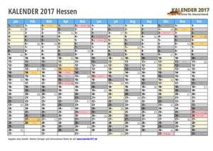 Kalender 2017 Hessen Monate mit Schulferien