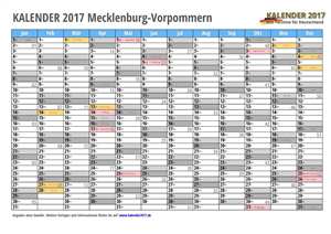 Kalender 2017 Mecklenburg-Vorpommern Monate
