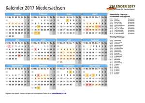 Kalender 2017 Niedersachsen Schulferien
