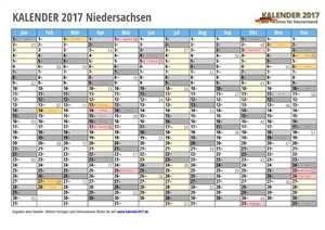 Kalender 2017 Niedersachsen Monate mit Schulferien