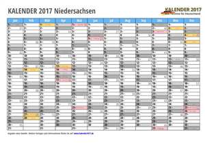 Kalender 2017 Niedersachsen Monate