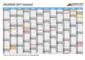 Kalender 2017 Saarland Monate