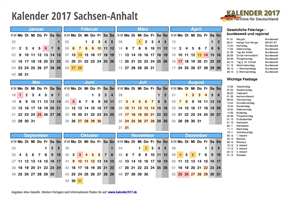 Kalender 2017 Sachsen-Anhalt Schulferien