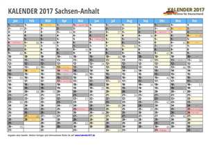 Kalender 2017 Sachsen-Anhalt Monate mit Schulferien