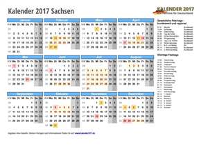 Kalender 2017 Sachsen Schulferien