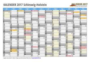 Kalender 2017 Schleswig-Holstein Monate mit Schulferien
