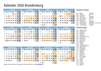 Kalender 2026 Brandenburg Kalender 2026 Brandenburg