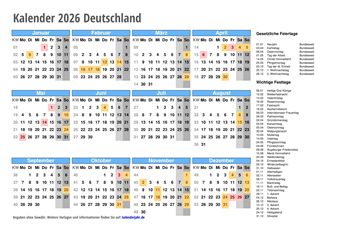 Kalender 2026 Deutschland