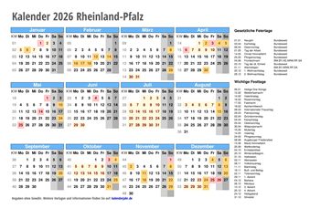 Kalender 2026 Rheinland-Pfalz Kalender 2026 Rheinland-Pfalz
