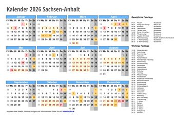 Kalender 2026 Sachsen-Anhalt Kalender 2026 Sachsen-Anhalt