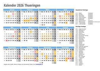 Kalender 2026 Thüringen Kalender 2026 Thüringen