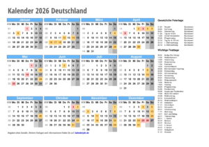 kalender 2026 Deutschland quer